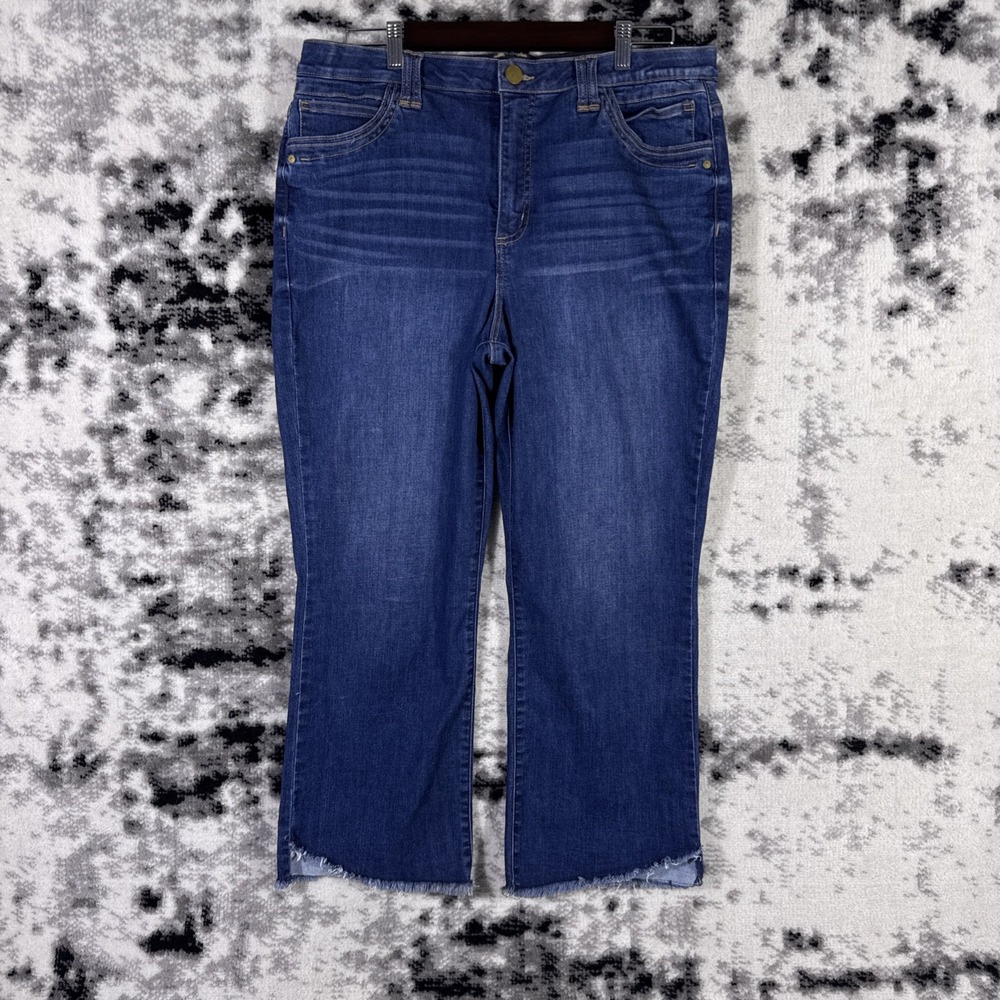 Democracy Jeans Womens Size 16 Medium Wash Raw Hem Flare Stretch Abtechnology
